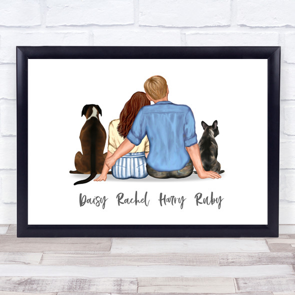 2 Dogs Family Romantic Gift For Him or Her Personalised Couple Print
