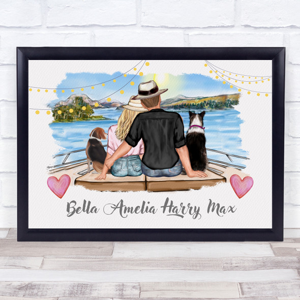 Dog Family Boat Romantic Gift For Him or Her Personalised Couple Print