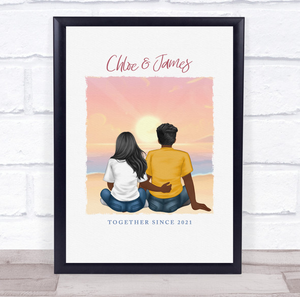 Beach Sunset Romantic Gift For Him or Her Personalised Couple Print