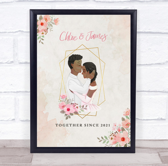 Watercolour Flowers Romantic Gift For Him or Her Personalised Couple Print