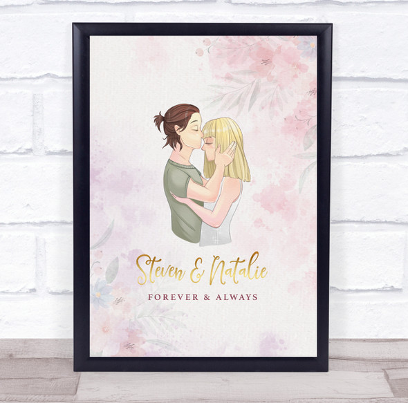 Watercolour Pink Romantic Gift For Him or Her Personalised Couple Print
