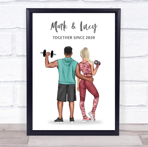 Gym Fitness Romantic Gift For Him or Her Personalised Couple Print