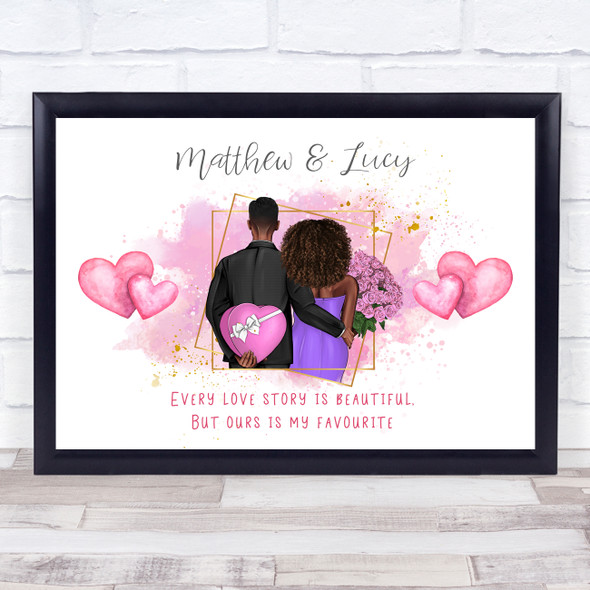Love Story Pink Romantic Gift For Him or Her Personalised Couple Print
