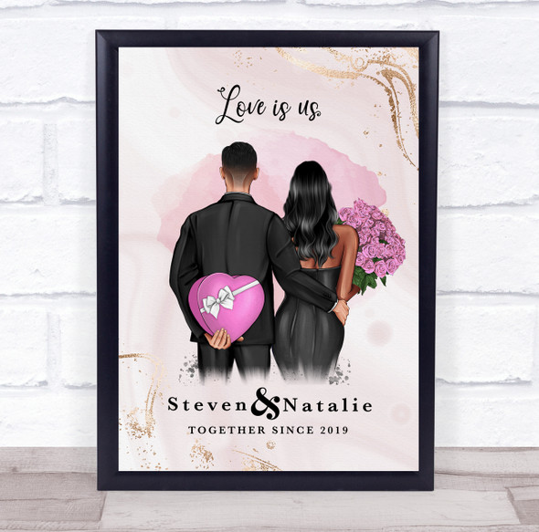 Pink & Gold Romantic Gift For Him or Her Personalised Couple Print