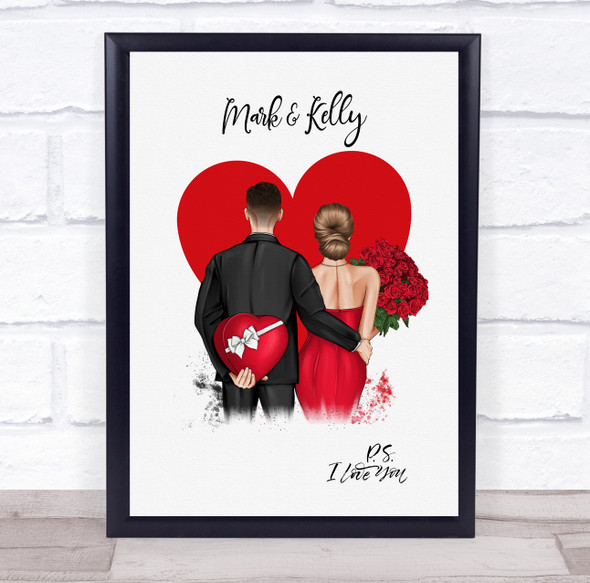 Heart PS I Love You Romantic Gift For Him or Her Personalised Couple Print