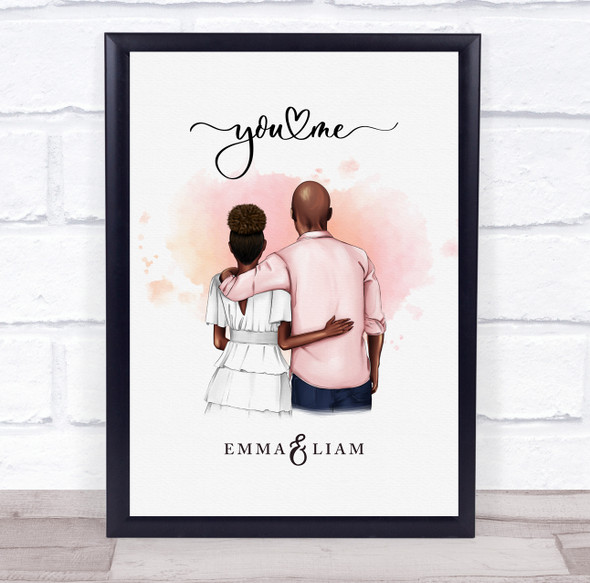 Watercolour Pink Peach Romantic Gift For Him or Her Personalised Couple Print