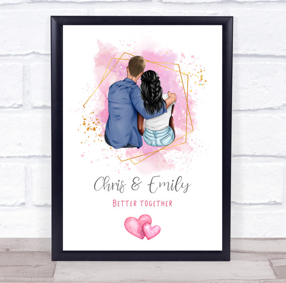 Pink Wash Frame Romantic Gift For Him or Her Personalised Couple Print