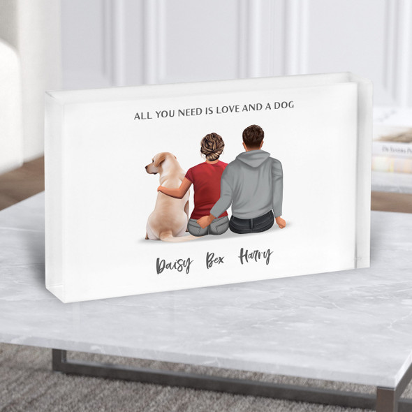 Love & A Dog Romantic Gift For Him or Her Personalised Couple Acrylic Block