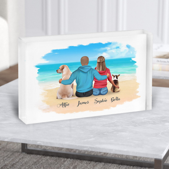 Beach Dog Family Romantic Gift For Him or Her Personalised Couple Acrylic Block
