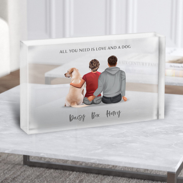 Love & A Dog Gift For Him or Her Personalised Couple Clear Acrylic Block