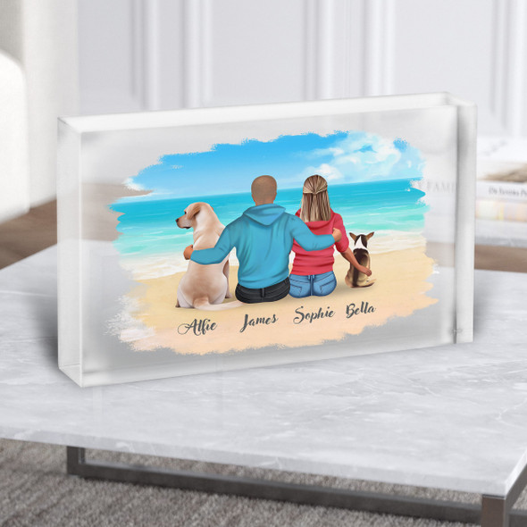 Beach Dog Family Gift For Him or Her Personalised Couple Clear Acrylic Block