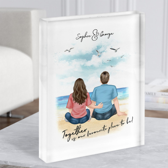 Watercolour Beach Romantic Gift For Him or Her Personalised Couple Acrylic Block