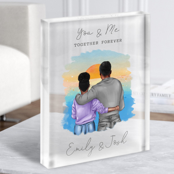 Sunset Beach Wash Gift For Him or Her Personalised Couple Clear Acrylic Block