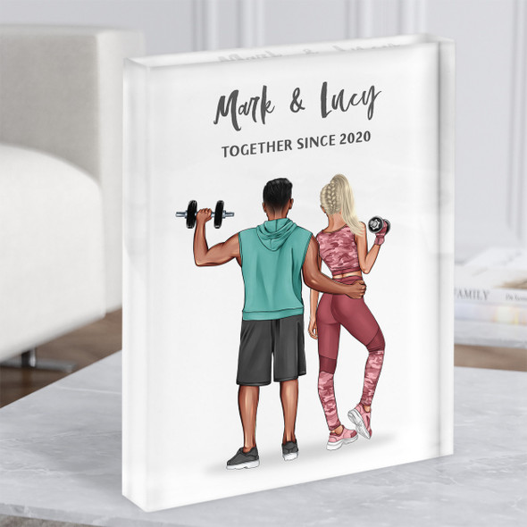 Gym Fitness Romantic Gift For Him or Her Personalised Couple Acrylic Block