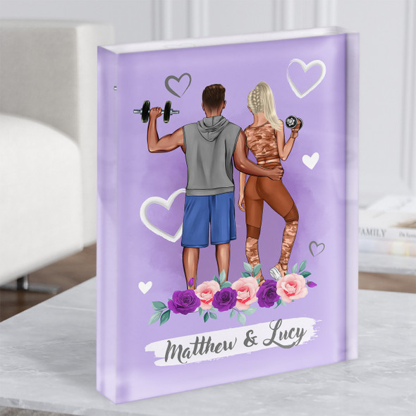 Roses Gym Romantic Gift For Him or Her Personalised Couple Acrylic Block
