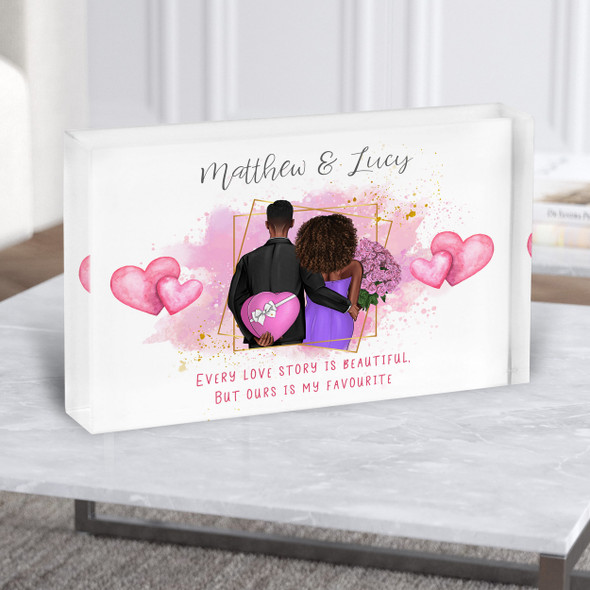 Love Story Pink Romantic Gift For Him or Her Personalised Couple Acrylic Block