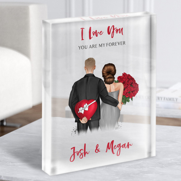 Love You Roses Gift For Him or Her Personalised Couple Clear Acrylic Block