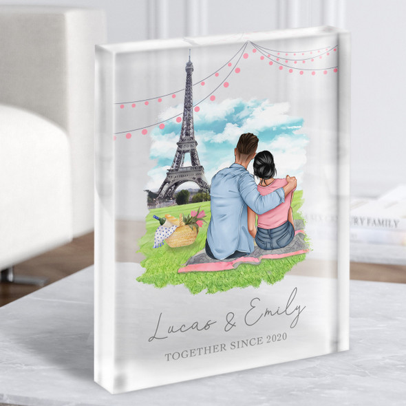 Paris Picnic Gift For Him or Her Personalised Couple Clear Acrylic Block