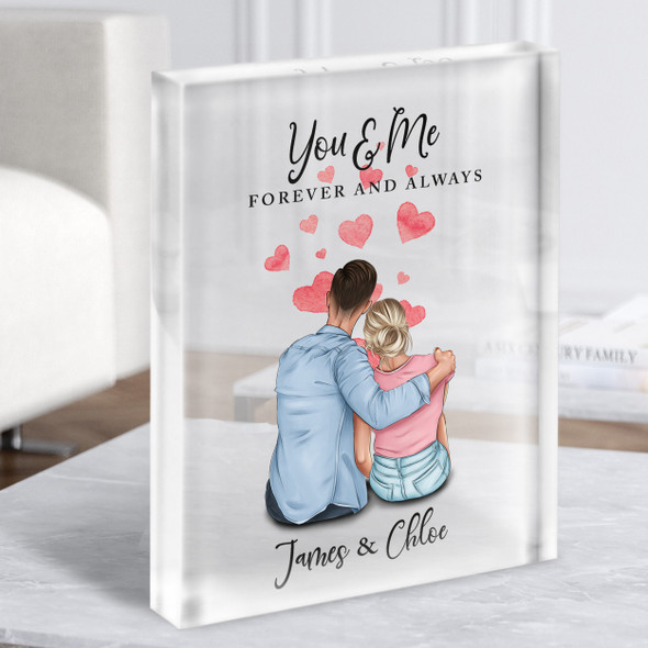 Watercolour Pink Hearts Gift For Him Her Personalised Couple Clear Acrylic Block