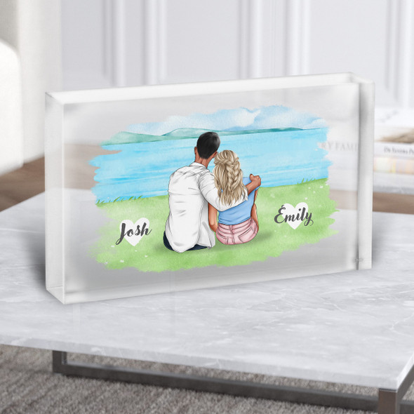 Outdoor Nature Lake Gift For Him or Her Personalised Couple Clear Acrylic Block