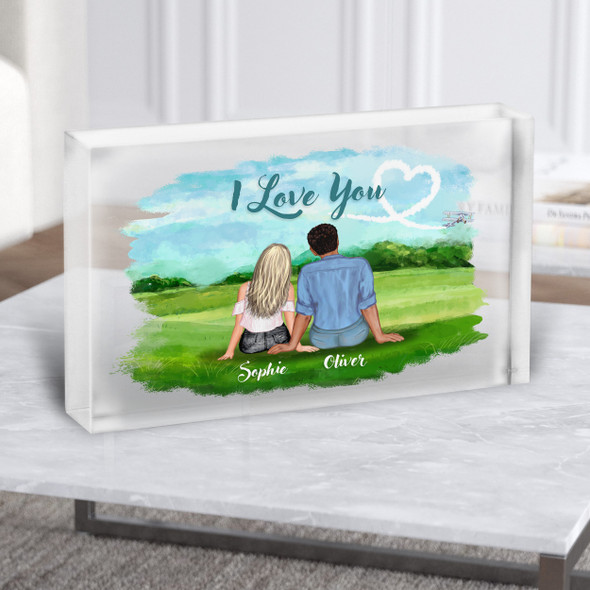 Outdoor Field Gift For Him or Her Personalised Couple Clear Acrylic Block