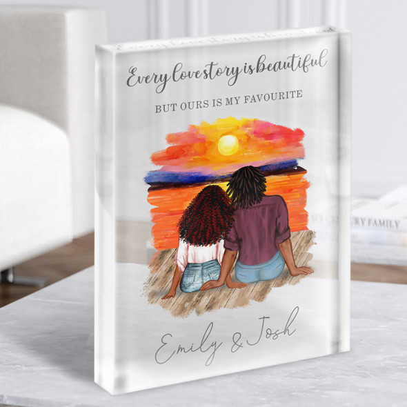 Love Story Sunset Gift For Him or Her Personalised Couple Clear Acrylic Block