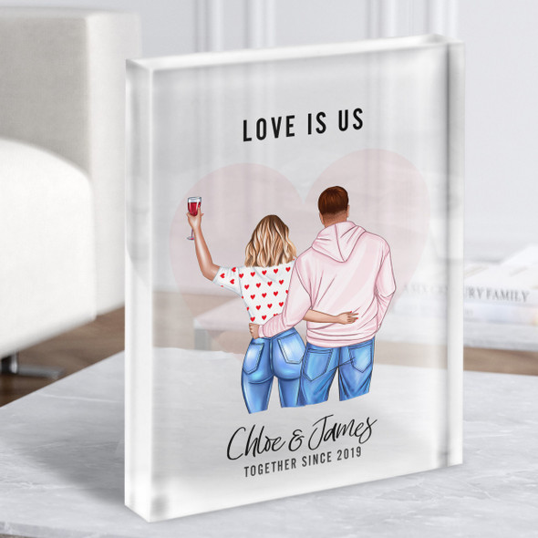 Love Is Us Romantic Gift For Him or Her Personalised Couple Clear Acrylic Block