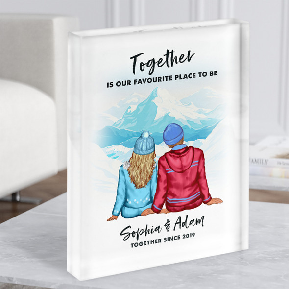 Winter Mountain Romantic Gift For Him or Her Personalised Couple Acrylic Block
