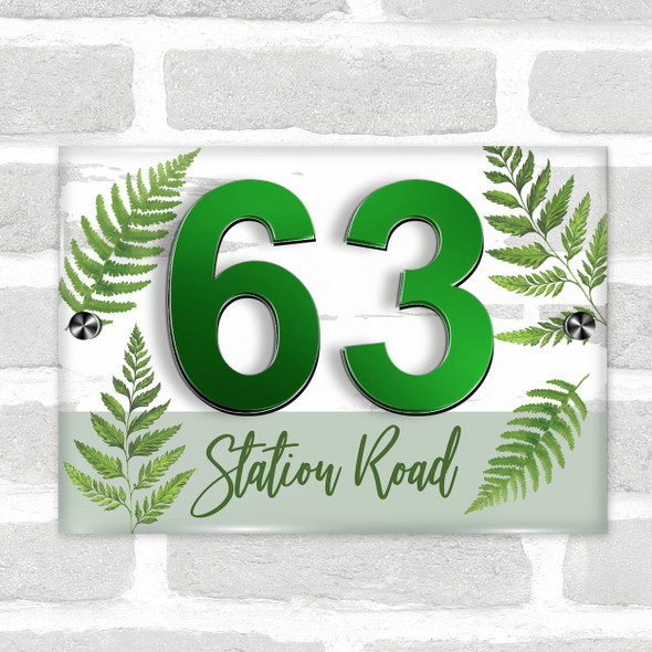 Fern Leaf Plant Green 3D Acrylic House Address Sign Door Number Plaque