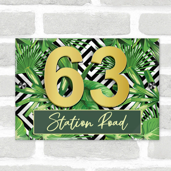 Jungle Palm Leaves Chevrons 3D Acrylic House Address Sign Door Number Plaque