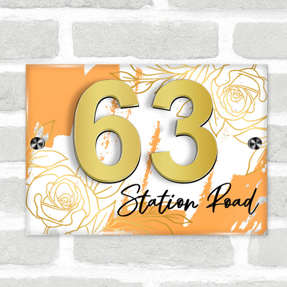 Orange Gold Rose 3D Acrylic House Address Sign Door Number Plaque