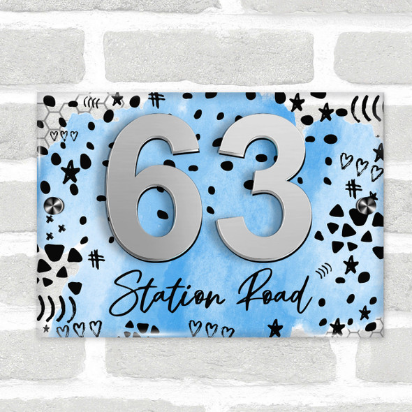 Sky Blue Watercolour Abstract Fun Acrylic House Address Sign Door Number Plaque