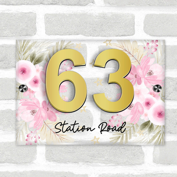 Pink Flowers & Stars 3D Acrylic House Address Sign Door Number Plaque