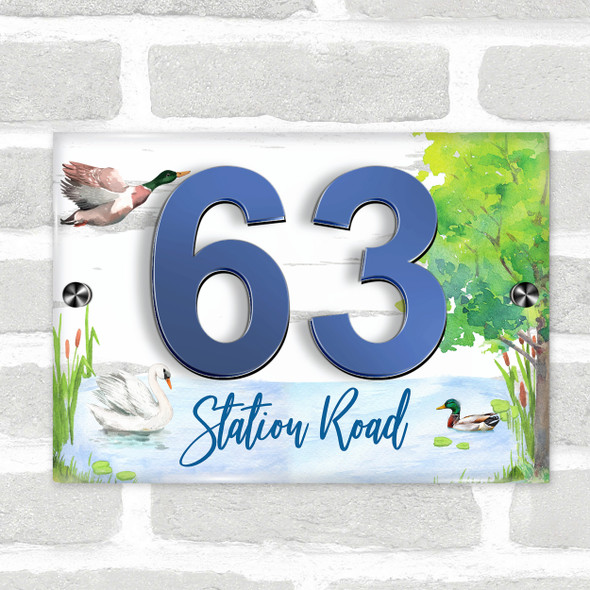 Pond Lake Swan Duck Countryside 3D Acrylic House Address Sign Door Number Plaque