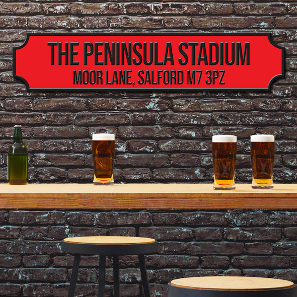 Salford City The Peninsula Stadium Red & Black Any Text Football Club 3D Train Street Sign