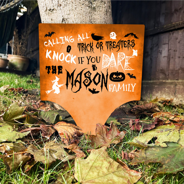 Trick Or Treaters Welcome Orange Personalised Garden Stake Halloween Sign