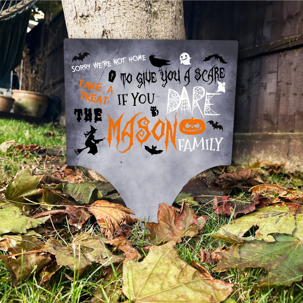 Trick Treaters Help Yourself Blue Grey Personalised Garden Stake Halloween Sign