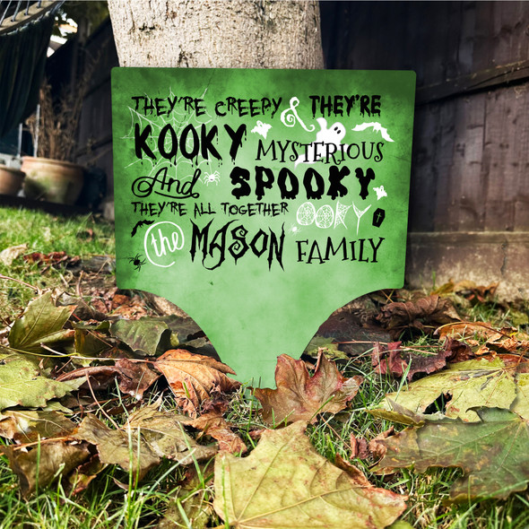 Addams Family Song Spooky Green Orange Personalised Garden Stake Halloween Sign