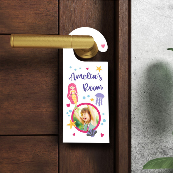 Personalized Mermaid Kids Childs Bedroom Girl Photo Personalised Door Hanger