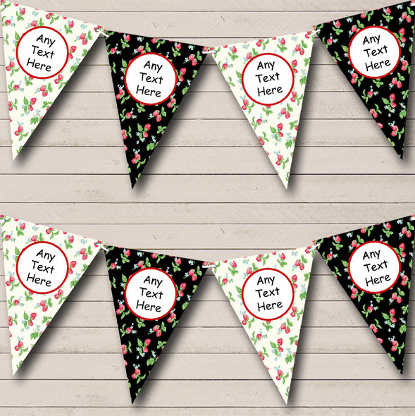 Tea Party Black Cream Strawberry Custom Personalised Wedding Venue or Reception Flag Banner Bunting