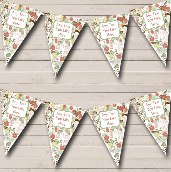 Tea Party Birdcage Vintage Shabby Chic Green Custom Personalised Wedding Flag Banner Bunting