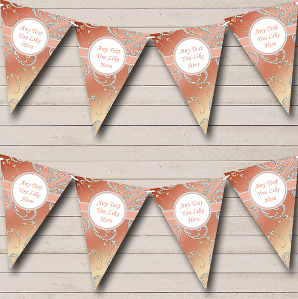 Stunning Diamond Look And Coral Custom Personalised Wedding Venue or Reception Flag Banner Bunting