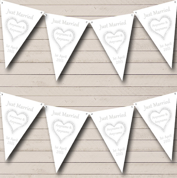 Silver Just Married Custom Personalised Wedding Venue or Reception Flag Banner Bunting