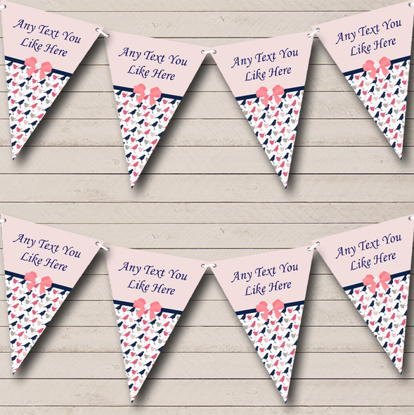 Shabby Chic Birds Coral And Navy Blue Custom Personalised Wedding Flag Banner Bunting