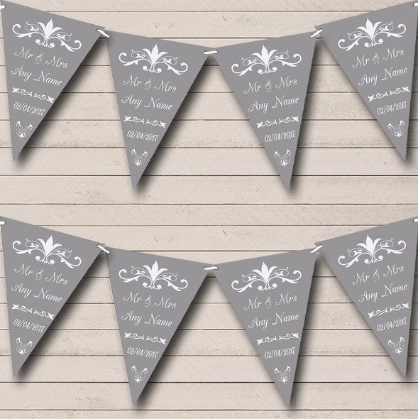 Regal Grey Custom Personalised Wedding Venue or Reception Flag Banner Bunting