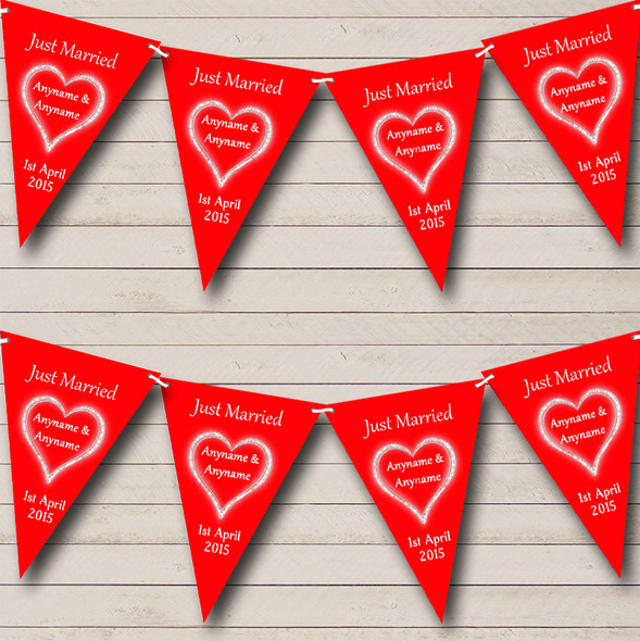 Red White Just Married Custom Personalised Wedding Venue or Reception Flag Banner Bunting