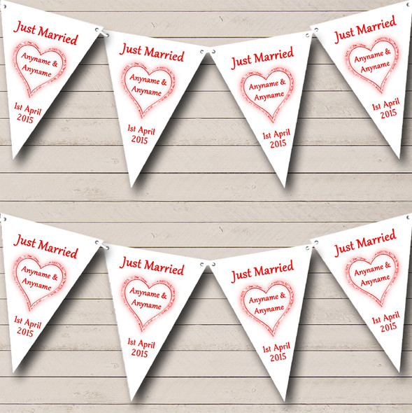 Red And White Just Married Custom Personalised Wedding Venue or Reception Flag Banner Bunting