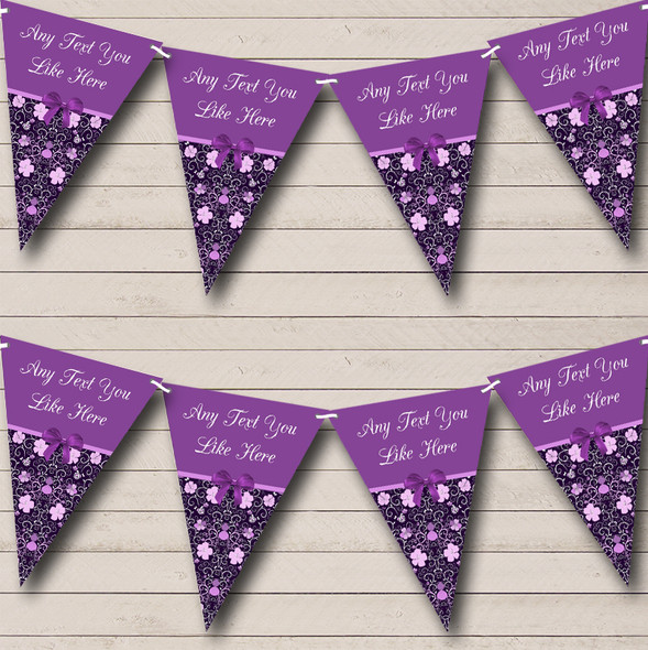 Purple Shabby Chic Vintage Floral Custom Personalised Wedding Flag Banner Bunting