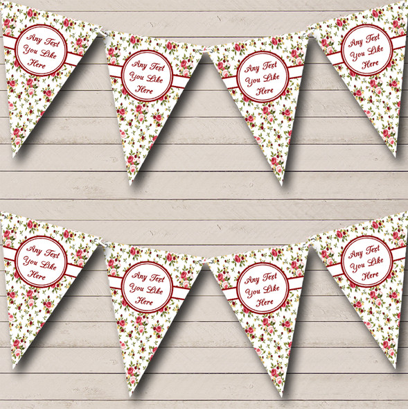 Pretty White Pink And Red Roses Floral Custom Personalised Wedding Flag Banner Bunting