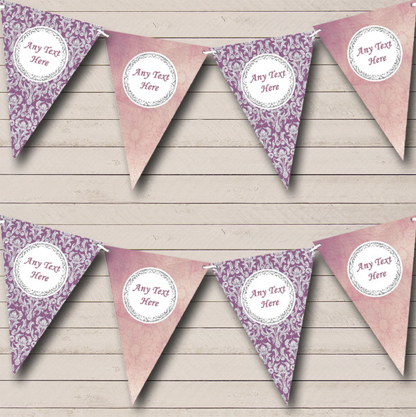 Lavender Purple And Silver Vintage Damask Custom Personalised Wedding Flag Banner Bunting